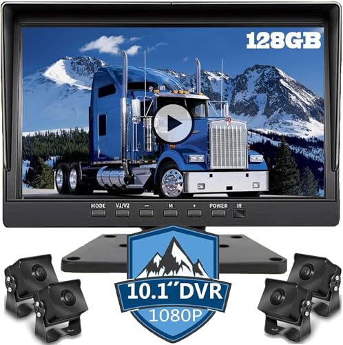 Image of 128GB 10.1 inch Audio Monitor Backup Camera Built-in DVR Dash Cam for RV Truck Trailer Rear Side Front Backing View Wired System 1080P HD Image 4 Split Screen IP69 Waterproof Avoid Blind Spot A10