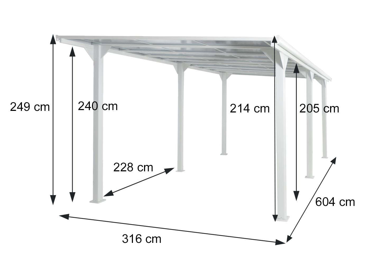 Alcoberta independiente Mendler HWC-O23, refugio para coche y garaje, estructura de 10 cm con techo de policarbonato y canaleta de lluvia, 3x6m - antracita