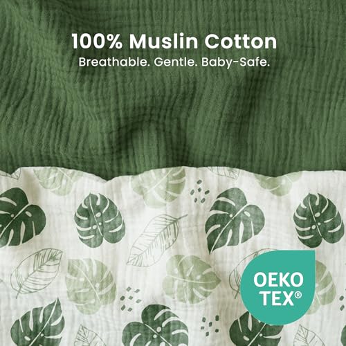 Image of Konssy 2 Pack Muslin Bassinet Sheets for Boys, Girls, 100% Cotton Soft Breathable Fitted Bassinet Mattress Sheet, 33 x 21 inches (Sage Green,Leaf)