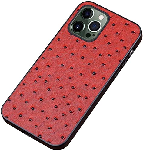 Coque iPhone 13 Pro Max cuir d'autruche rouge : étui antichoc complet