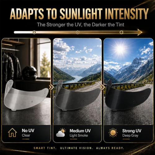 Image of PSLER Photochromic Shatterproof Helmet Visor for HJ17,C90,C91 | Impact-Resistant ,UV400 Protection, Motorcycle Tinted Face Shield for HJ17,C90,C91,CL-MAX 2, IS-MAX BT, SY-MAX 3, IS-MAX 2
