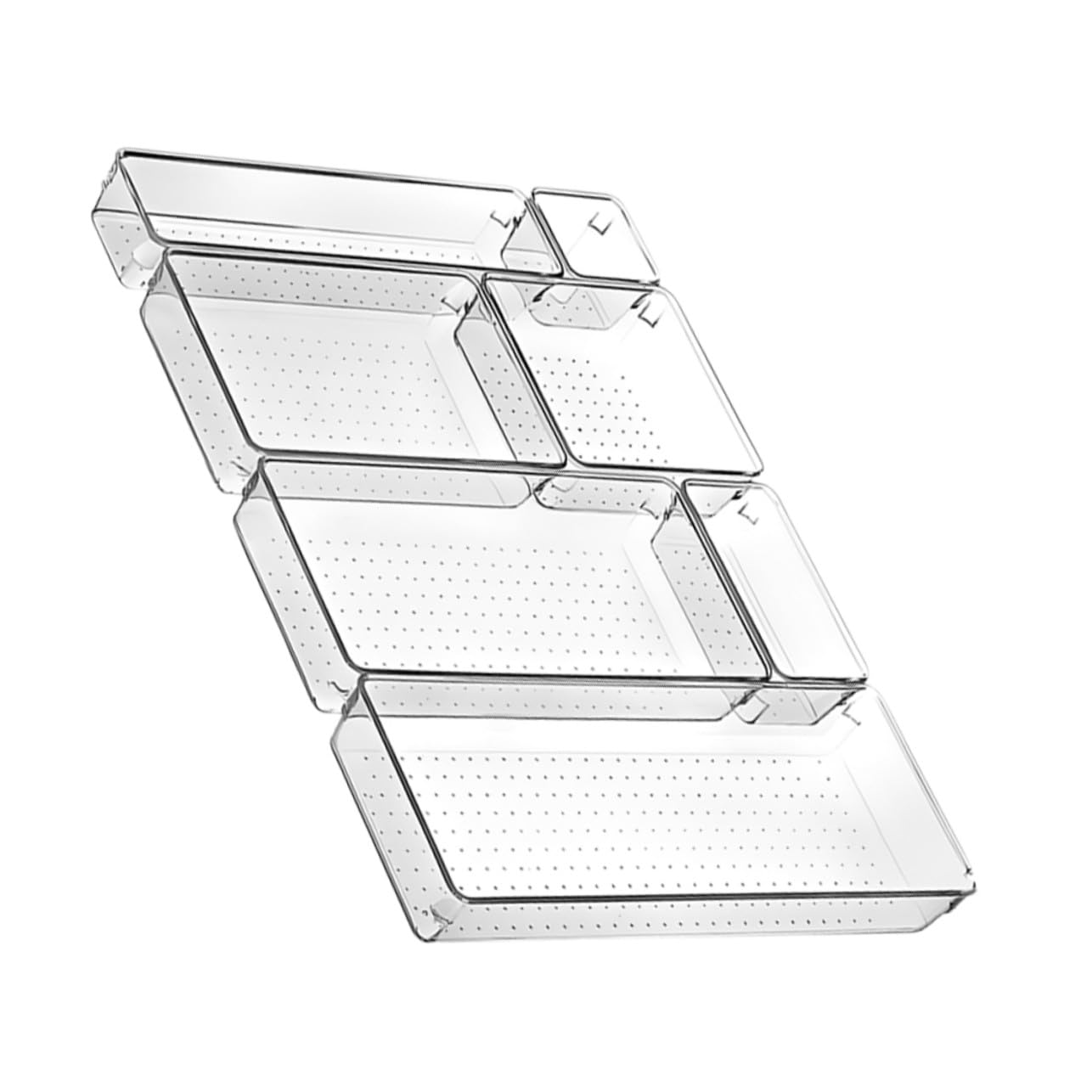 Veemoon Data [ Set Da 7 Contenitori Trasparenti Per Cassetti, Organizer Per Cassetti Da Trucco e Scrivania, Divisori a Griglia in Plastica Resistente Per Bagno, Cucina e Ufficio
