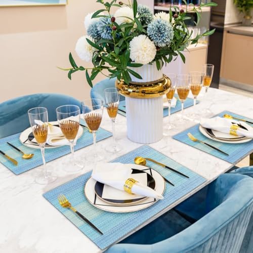Image of Washable PVC Heat Resistant Colorful Place Mats for Kitchen Dining Table Mates Washable Heat-Resistant for Dining Table (Blue, Pack of 6)
