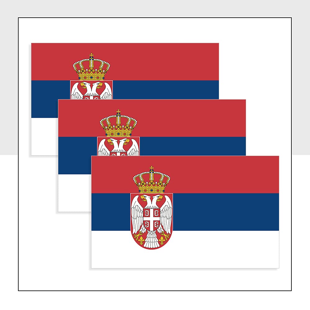 Serbia Flag Car Stickers Pack of 3 (100 x 60mm) Waterproof SRB Flag Labels for Bike Van Windows Helmet Bumpers Packwith® #P1074