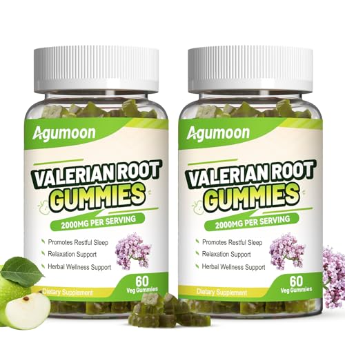 Agumoon 2 Pack Valerian Root Gummies 2000mg, Valerian Root Extract for Relaxation & Mood Support...