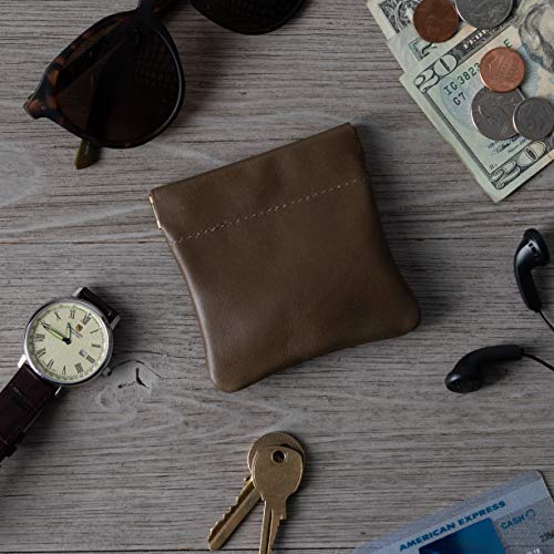 Image of Nabob Leather Genuine Leather Squeeze Coin Purse, Coin Pouch Made IN U.S.A. Change Holder For Men /Woman Size 3.5 X 3.5