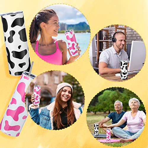 4 Pcs Cow Themed Gifts Sets, 2 Pcs 20 Oz Cute Cow Print Tumbler With Lids And Straws Insulated Iced Coffee Cup And 2 Pairs Novelty Cow Socks For Girl Women Mom, Pink And Black #TOP5