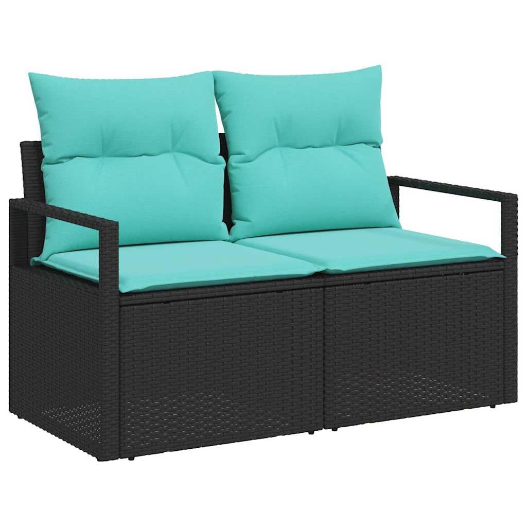 Set di divani da giardino con cuscini, 6 pezzi, colore nero e blu, per terrazza, balcone, giardino, veranda, con imbottiture e schienali, per rilassarsi all'aperto