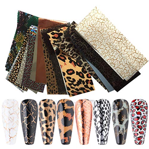 Beiling BEILING-0000082 10 Sheets Leopard Snake Nail Art Foils 3D Foil Transfer Adhesive Nail Art Decals Women Girls Manicure Tips Nail Supply Mystery Sexy Nail Art Decoration Accessories Nail Foils Nail Art cover