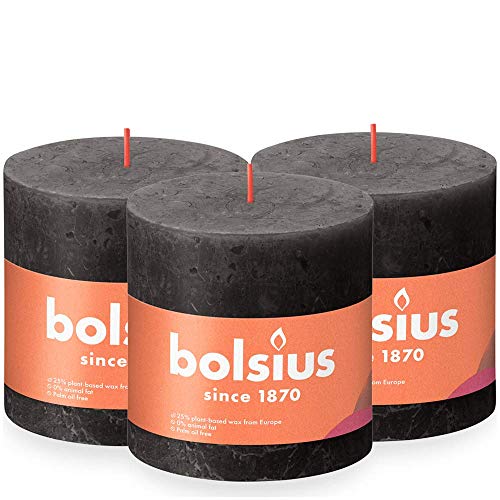 Bolsius - Vela Rústica Pilar - Antracita - 10 x 10 cm - Pack 3 Cover