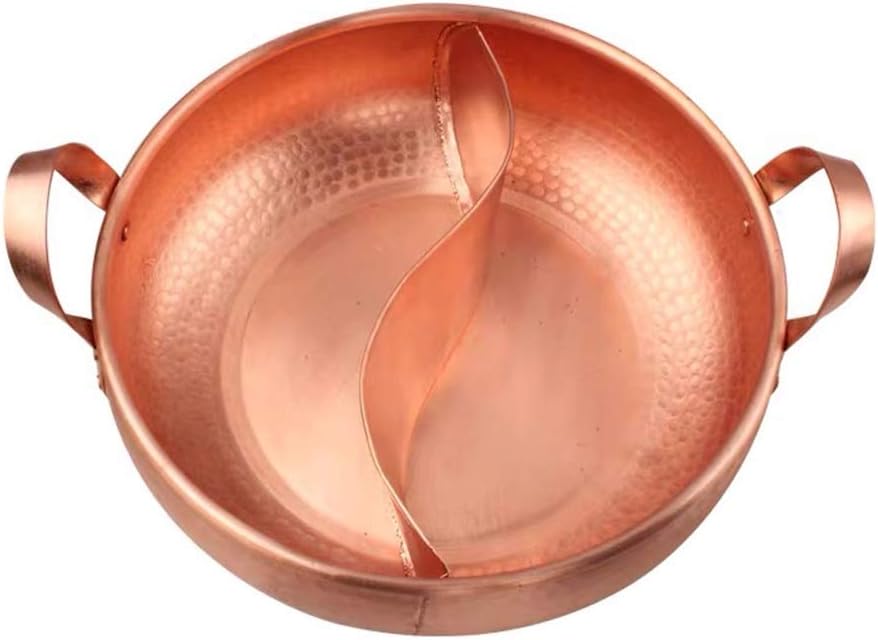 Red Copper Hot Pot Shabu Shabu Induction Cooker Use Stew Cook Soup Pot for Home Use(34cm/13.4-yuanyang)