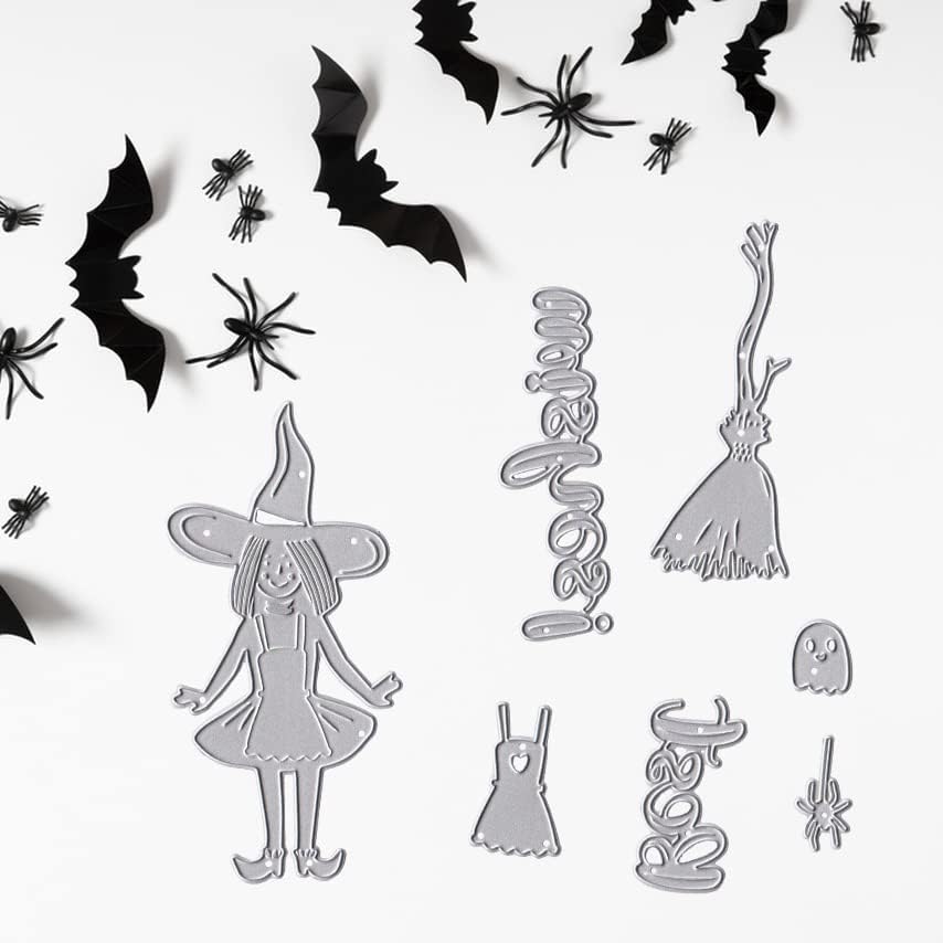 Miniatura 4 de Threetols Troqueles de corte de metal para niñas, espantapájaros de bruja, plantillas troqueladas de falda, palabras de otoño, troqueles de metal