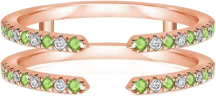 Green Peridot & White Diamond Open Enhancer Guard, 14K Gold Plated Silver Wrap Ring, Enhancer Ring For Women, Ring Guard, Wrap Ring