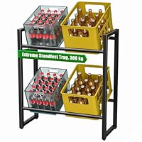 TESSTINA Getränkekistenregal für 4 Kisten, Trag. 300KG, Getränkeregal aus Metall, Kistenregal mit Höhenverstellbaren Kunststofffüßen, Getränkekistenhalter zur Platzersparnis, Schwarz (4 Kisten)