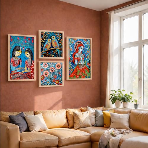 Image of NoWorries Traditional Wall Art Framed Paintings For Living Room, Bedroom and Office Decor | Premium Digital Madhubani Art Paintings With frame | Pichwai Wall Poster for Home Decoration