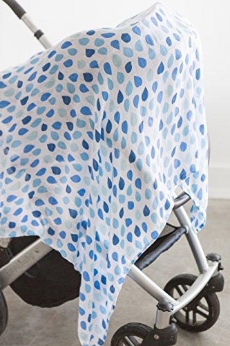 Image of Amazing Baby Silky Swaddle Muslin Blankets, Set of 2, Bamboo Viscose, Drops and Dots, Blue