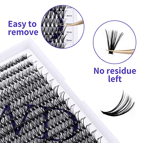 Individual Lashes 300PCS Cluster Lashes Extension DD Curl 40D 0.07mm 8-16mm Mixed Lash Clusters Wide Stem Individual Eyelashes Clusters DIY Eyelashes Extensions at Home(Cluster-40D-0.07-DD-MIX8-16) - Image 2