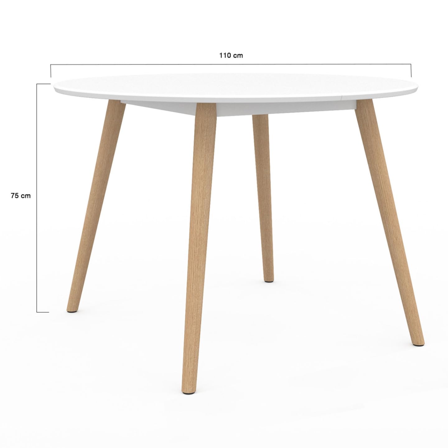 IDMarket Angela - Mesa de comedor redonda para 4 personas, color blanco, patas de madera, 110 cm
