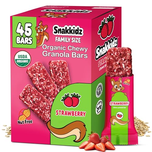 Image of Snakkidz Organic Granola Bars, Strawberry, Seed oil free, 45 Bars