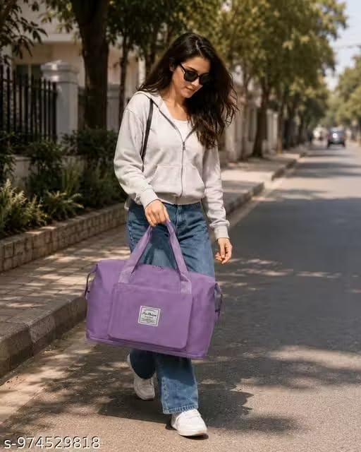 Image of Large Capacity Folding Travel Tote Bag, Oxford Fabric Waterproof Lightweight Foldable Travel Duffel Bag, Portable Expandable Travel Bag, Dry and Wet Separation Carry On Bag for Airplanes (Purple)