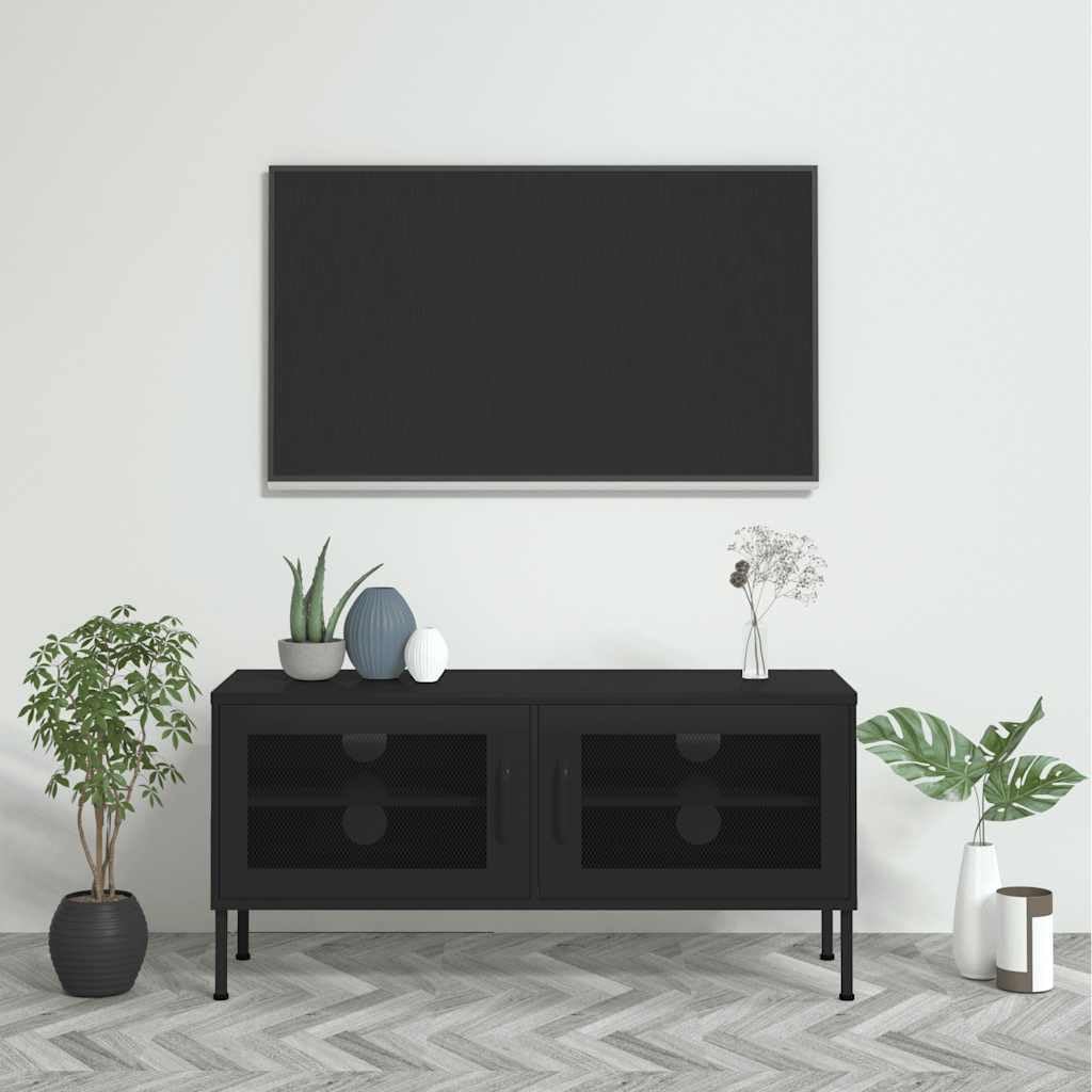 Mobile TV nero, 105 x 35 x 50 cm, in metallo