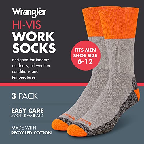 Wrangler Hi-Vis Work Socks for Men - Cushioned Crew Boot Socks with Arch Support, Reinforced Heel & Toe - Size 6-122
