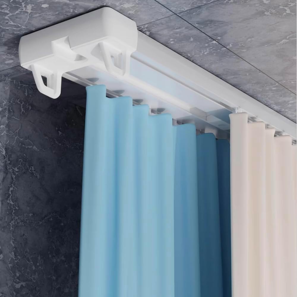 Curtain Conjoined Double Track, Heavy Duty Ceiling Rail for Living Room Bedroom Room Divider(White, 3-6ft)