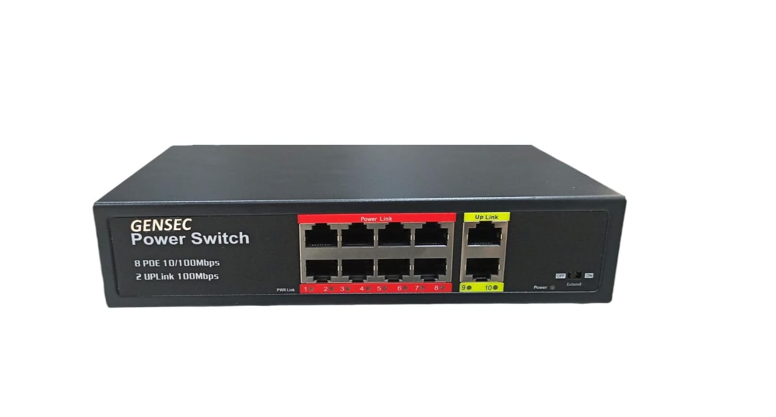 GENSEC® 8 Port PoE Switch Power Over Ethernet + 2 Uplink Port Network Switch, PoE Switch for IP Camera Hikvision, CP Plus, Dahua, Uniview IP Cameras NVRs