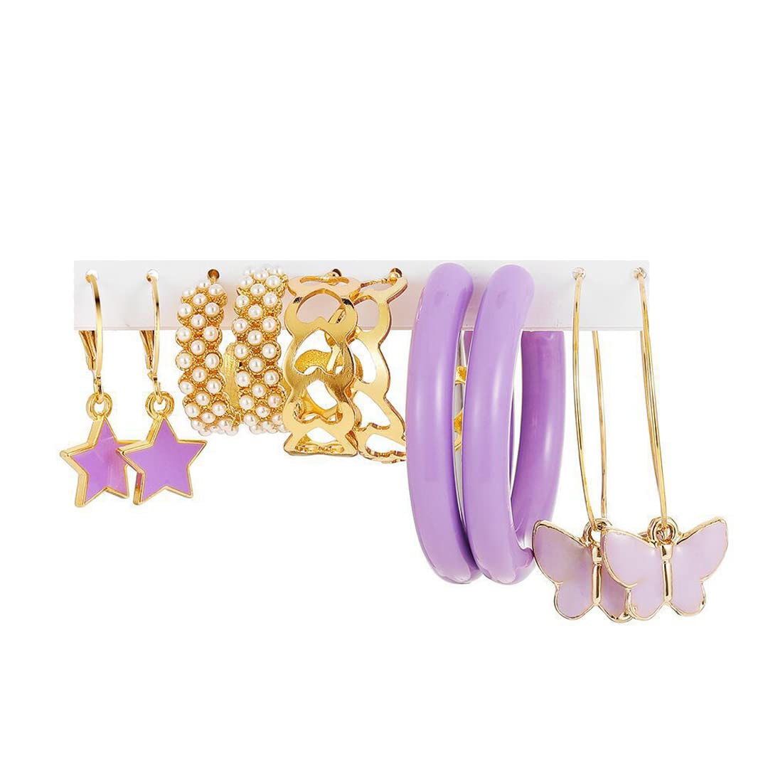Vembley Multi Designer Purple Combo of 5 Pair Pearl Hoop Earrings For Women And Girls (B0C4HCLVZ5) Amazon Price History, Amazon Price Tracker