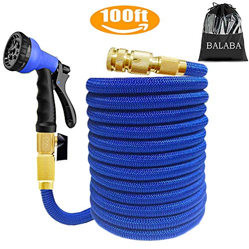 Preisvergleich Produktbild 100ft Gartenschlauch - erweiterbare Garten Wasserschlauchleitung 3 / 4" aus massivem Messing-Beschläge, Extra Strength Stoff - Flexible Erweiterung Schlauch mit 8 Funktions-Spritzpistole (blau)