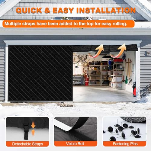 Kit di copertura termica magnetica per garage con isolamento invernale, guarnizione nera per porta del garage con peso migliorato, soluzione a risparmio energetico per garage a 2 auto