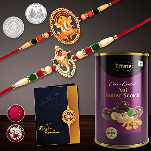 DeoDap Unique Bracelet, Design Rakhi with Card And Chocolate Combo, Multicolour, Set of 2