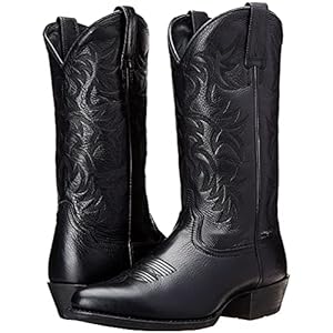 MYWA Mannen koeienhuid cowboy laarzen, PU geborduurd mid-boots, ronde teen lage dikke hak modieuze kalfsleer laarzen, retro mid-hak motorlaarzen