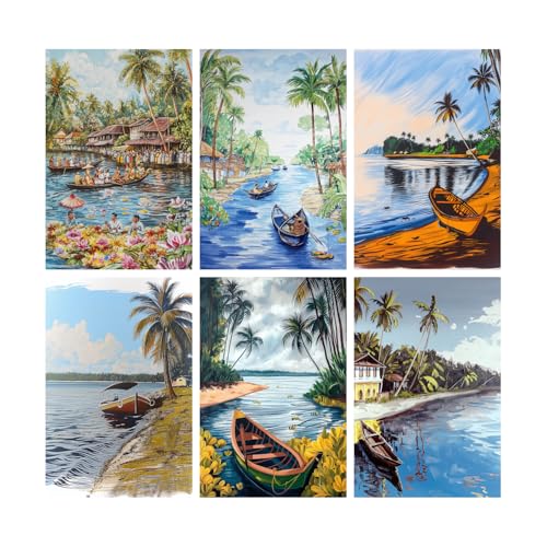 Image of SiddArtify Tropical Island Boats Art Print Set - 300GSM Board - 12x18 Inch - Pack of 6 Wall Room Decoration art Poster Prints