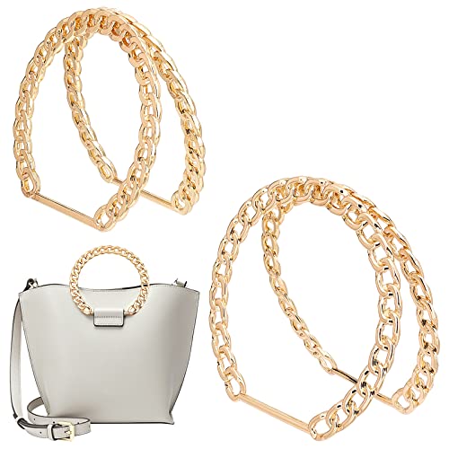 PH PandaHall Chain Bag Handle, 4pcs Handle Strap Metal Handle Replacement Decorative Purse Handle Twist Handbag Handle for Summer Handmade Bag Beach Bag Straw Handbags, Golden