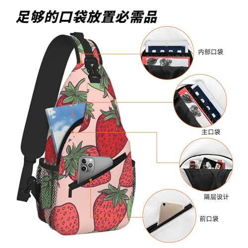 Mochila urbana de hombro tipo Sling con patrón de fresa miniatura 6
