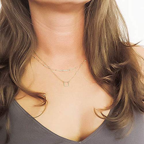 Descount Dainty Square Necklace,Delicate Minimalist Tiny Geometric Open Square Layering Necklace,Simple Square Floating Necklaces For Women And Girls And Boys #TOP2