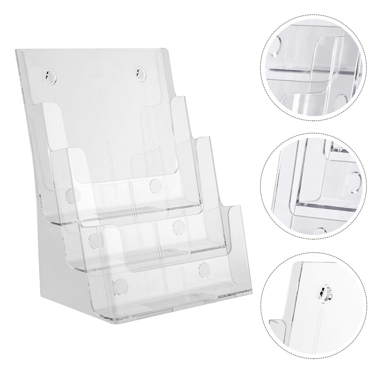 HOMSFOU Porta Brochure e Porta Riviste a Tre Strati in Acrilico Trasparente, Organizzatore da Scrivania per Ufficio Scaffale Portaoggetti, Supporto per Archiviazione Documenti e Forniture