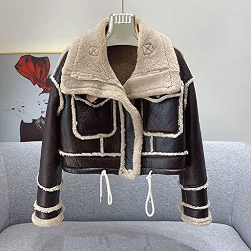 Damenjackets Winter Double Face Coats Lady Crop Jacket Thick Warm Genuine Leather (Color : A Size : Medium Code) (A Large Code)