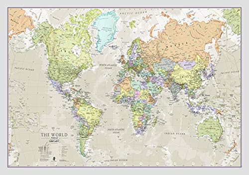 Classic World Wall Map - Map Of The World Poster - Front Lam