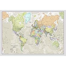 World Map Classic Style - Front Sheet Lamination - Cartographic Detail A1 23 h x 33 w inches