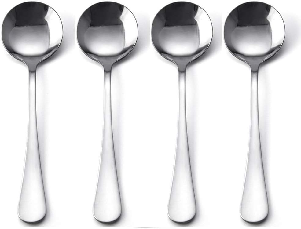 18/10 Stainless Steel Bouillon Spoon,Soup Spoon, Bead Cutlery, 7.6-Inch, Set of 4