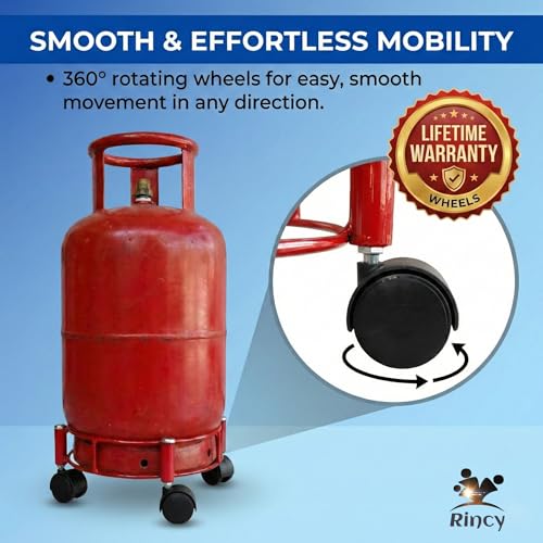Image of Rincy Red Colour 2 Pic Heavy-Duty Stainless Steel LPG Gas Cylinder Trolley for Kitchen Utility Stainless Steel Cylinder Trolley with Wheels | Gas Trolly - Lpg Cylinder Stand, Kitchen Gas Trolly