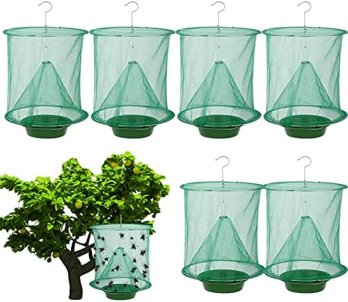 6Pack Ranch Fly Trap - Reusable Fly Trap with Tray for Indoor Outdoor Hanging Farms,Stable,Garden,Orchard,Park