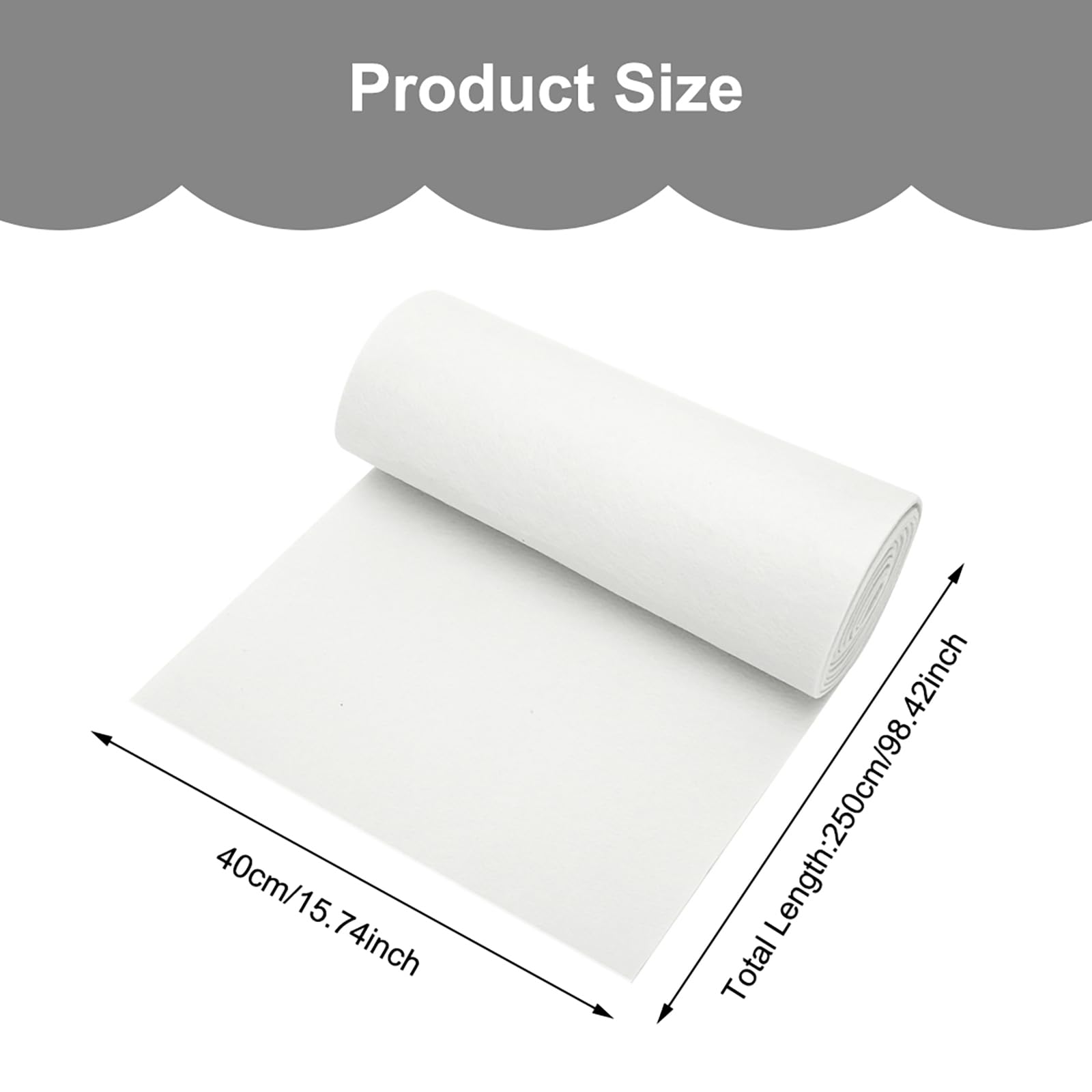Rotolo di Feltro Bianco 40 cm x 250 cm, Spessore 3 mm, Tessuto Feltro Pannolenci Tinta Unita, Materiale Durevole per Scatole, Borse, Tovagliette Antiscivolo, Non Sbiadisce