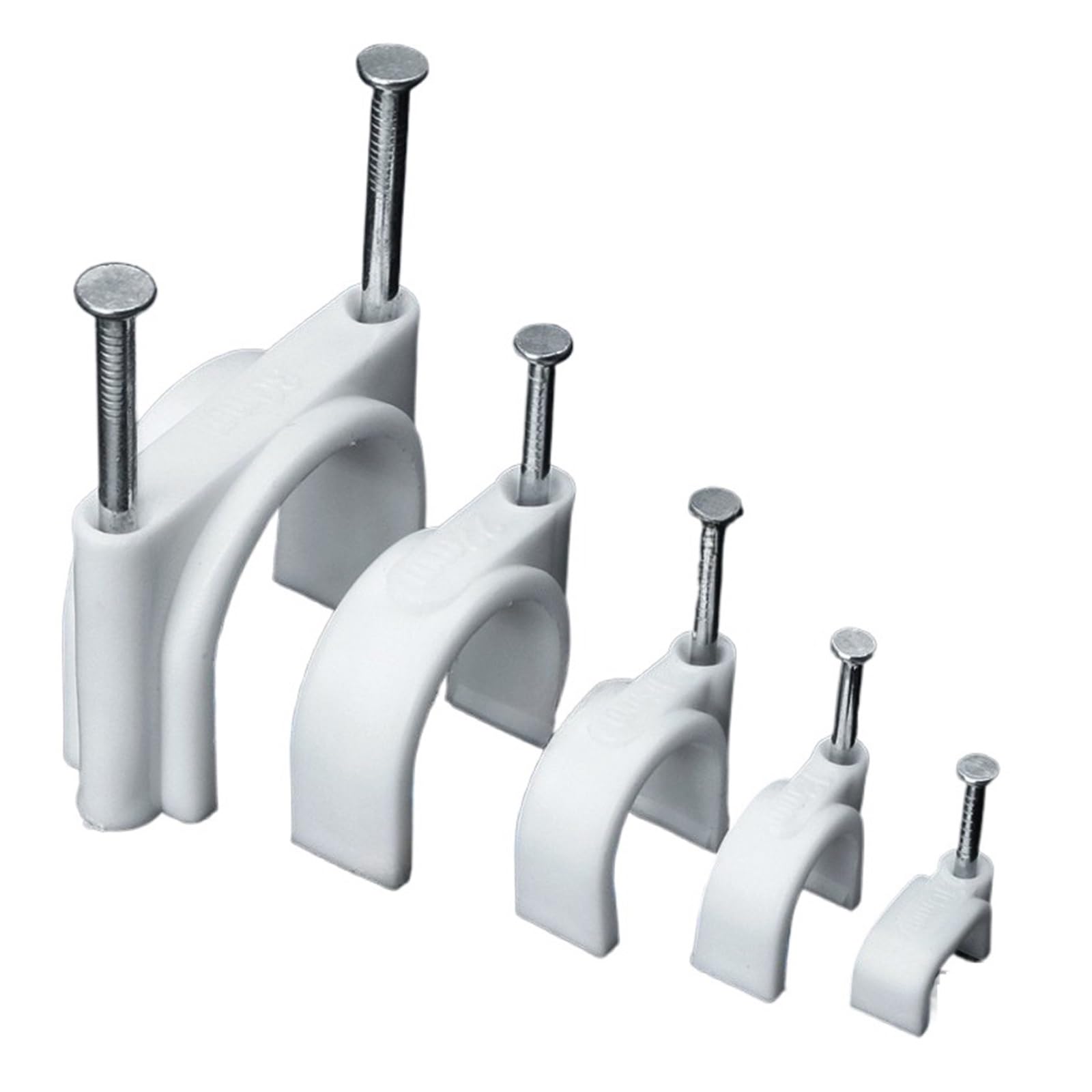 Clips de câble Ronds Lot de 100 serre-câbles ronds blancs en forme de C, avec connecteurs simples/doubles de 4 à 50 mm(Single 16mm-1 box)