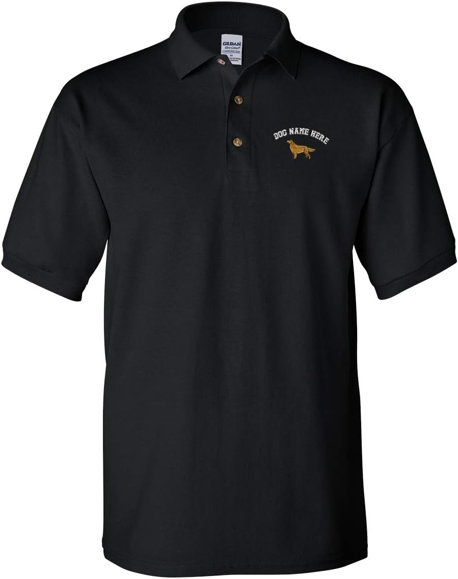 Custom Polo Shirt Golden Retriever B Embroidery Dog Name Cotton Golf Shirt for Men - Black, Large Personalized Text Here