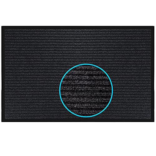 LuxUrux Striped Black Door Mat - Heavy Duty, Indoor/Outdoor, Easy