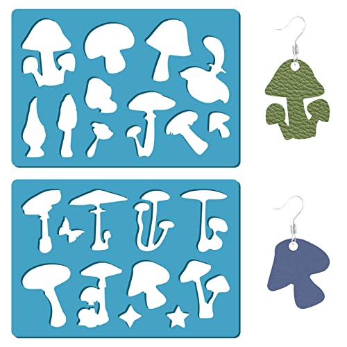 GORGECRAFT 2 Styles Mushroom Earrings Making Template Jewelry Shape Template Star Butterfly Patterns Reusable Acrylic Cutting Stencil for Leather Bracelets Jewelry Making DIY Painting Crafts 13x9cm