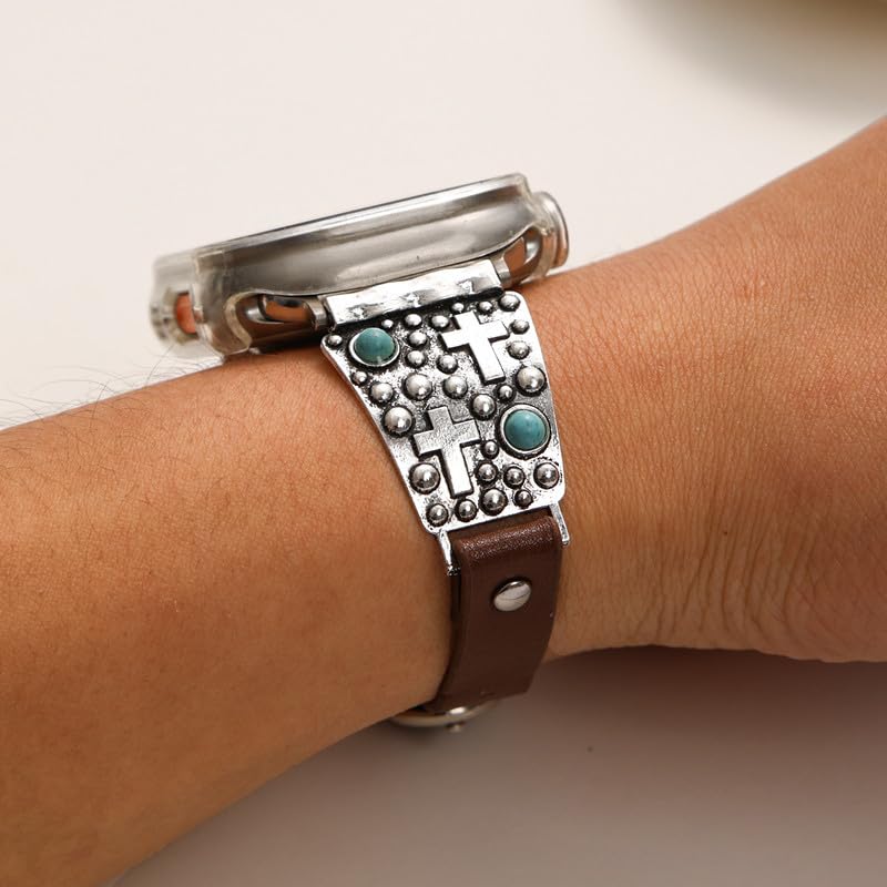 Correa de cuero turquesa con cruz para reloj inteligente miniatura 2